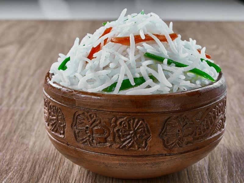 Basmati Rice With Capsicum and Carrot on a Brown Bowl