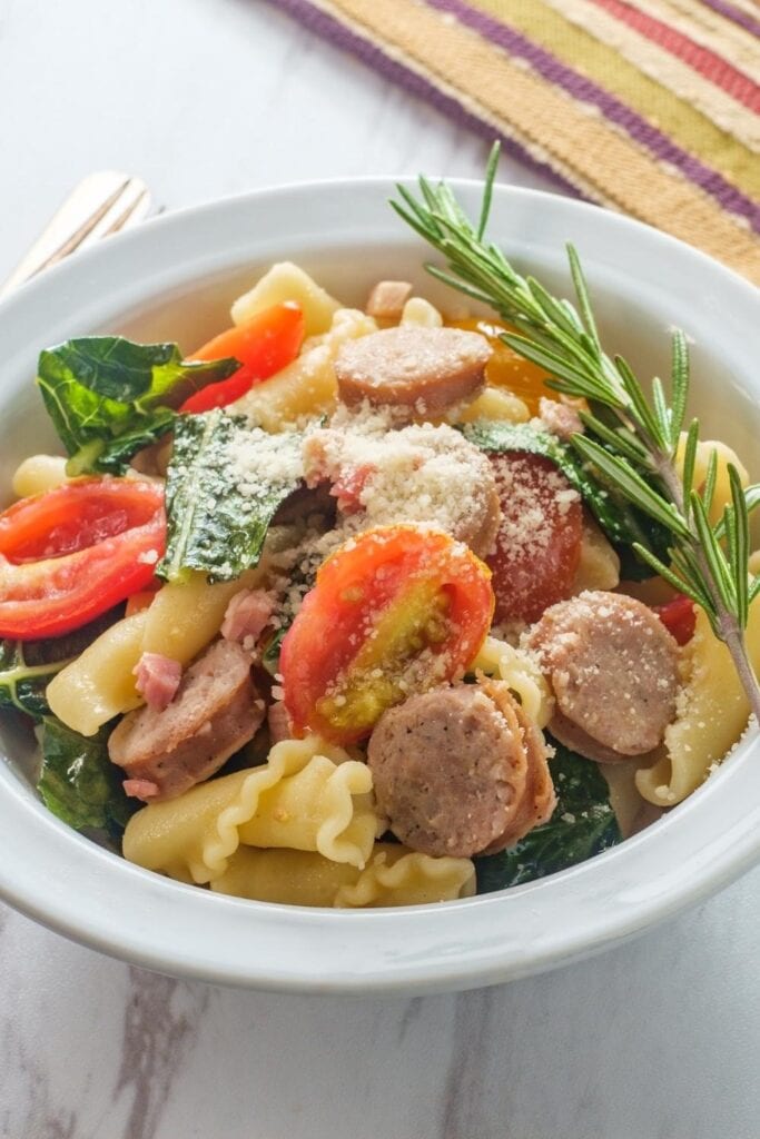 Campanelle Pasta with Sausage, Kale and Tomatoes