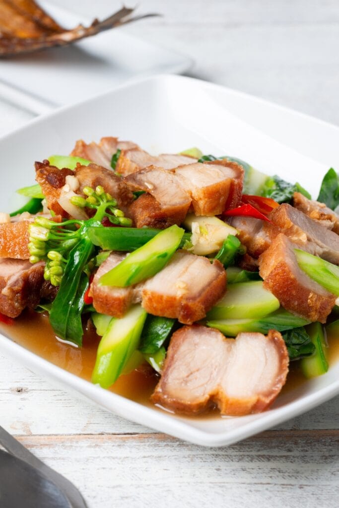 Crispy Pork Belly with Stir-Fried Vegetables