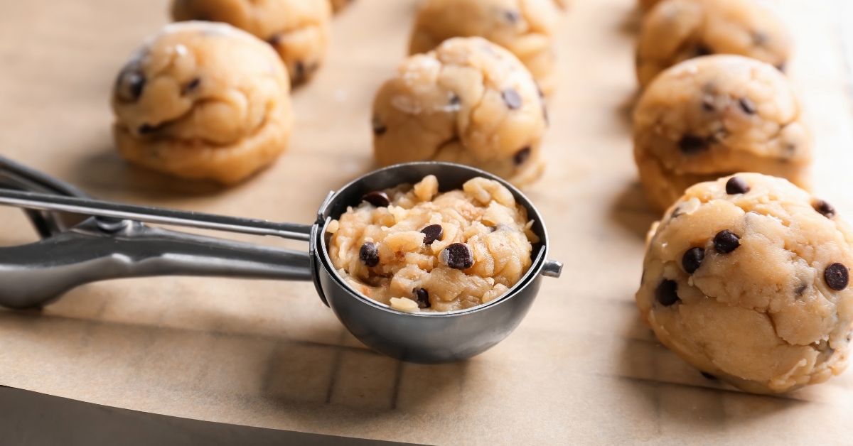 Homemade Cookie Dough Balls in a Baking Sheet