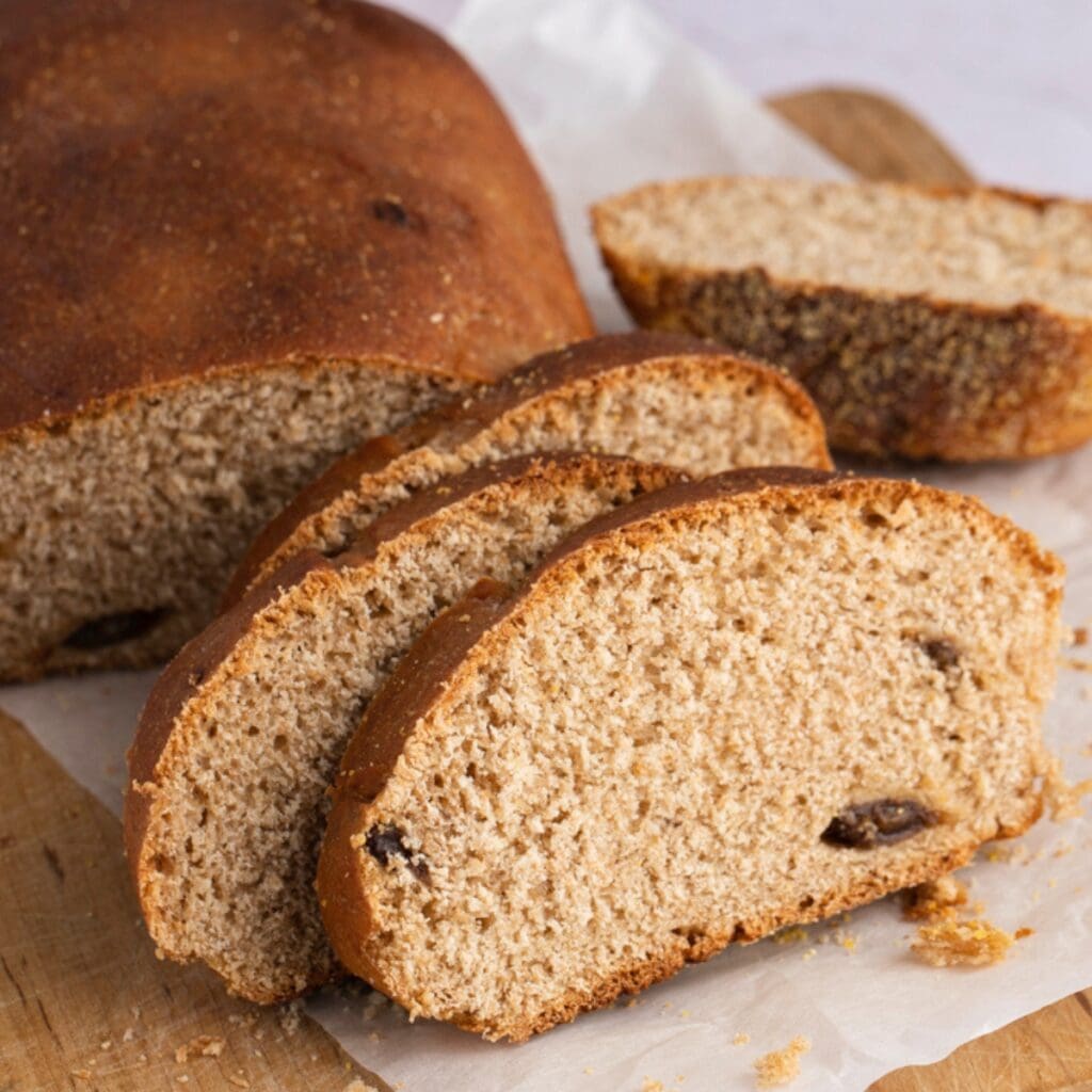 Squaw Bread Sliced on a board