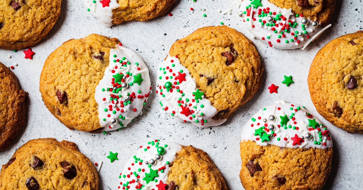 Sweet Homemade Drop Cookies with Chocolate Chips and Sprinkled Candies