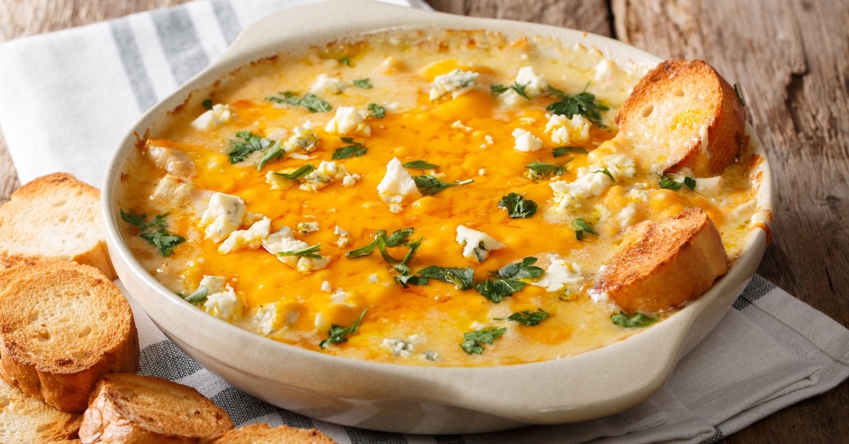 Appetizing Buffalo Chicken Dip with Cheese, Herbs and Bread