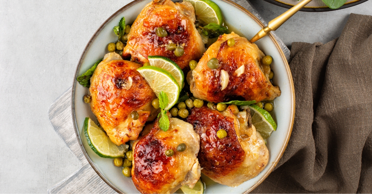 Baked Chicken Thighs with Peas, Lime and Mint