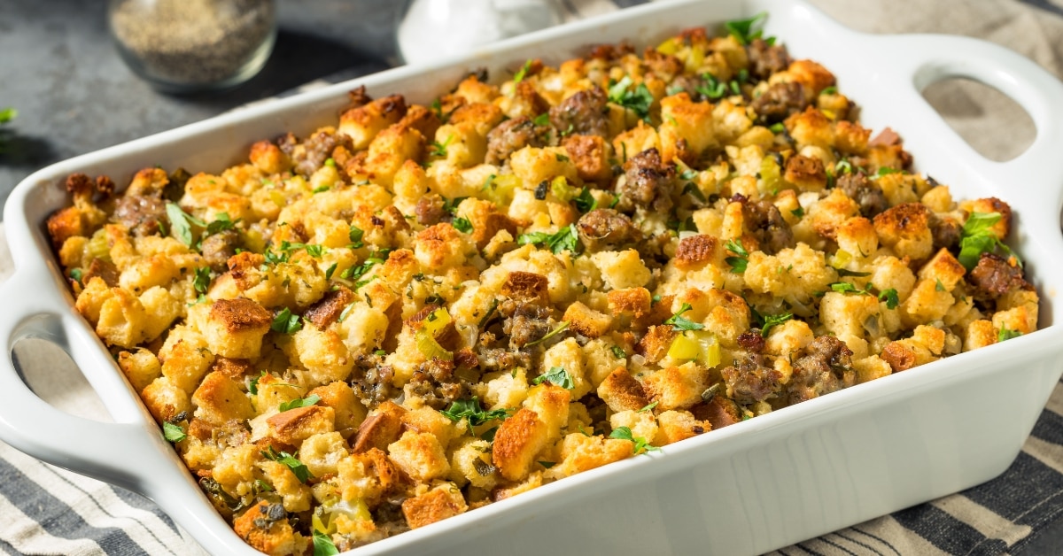 Stuffing on a Baking Pan