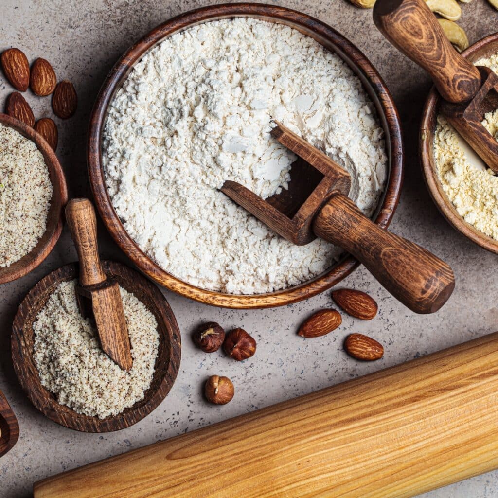 Different Types of Nut Flour Hazelnut, Almond and Cashew