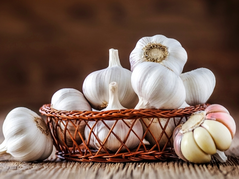 Garlic in  a Woven Basket