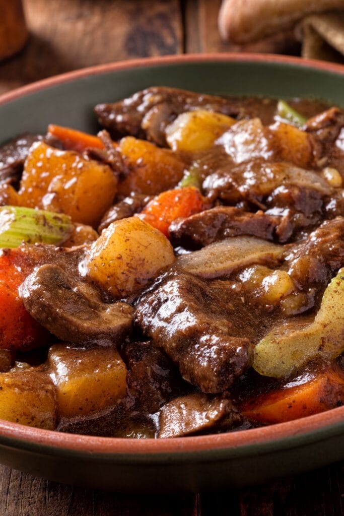 Homemade Beef Stew with Carrots, Potatoes and Mushrooms