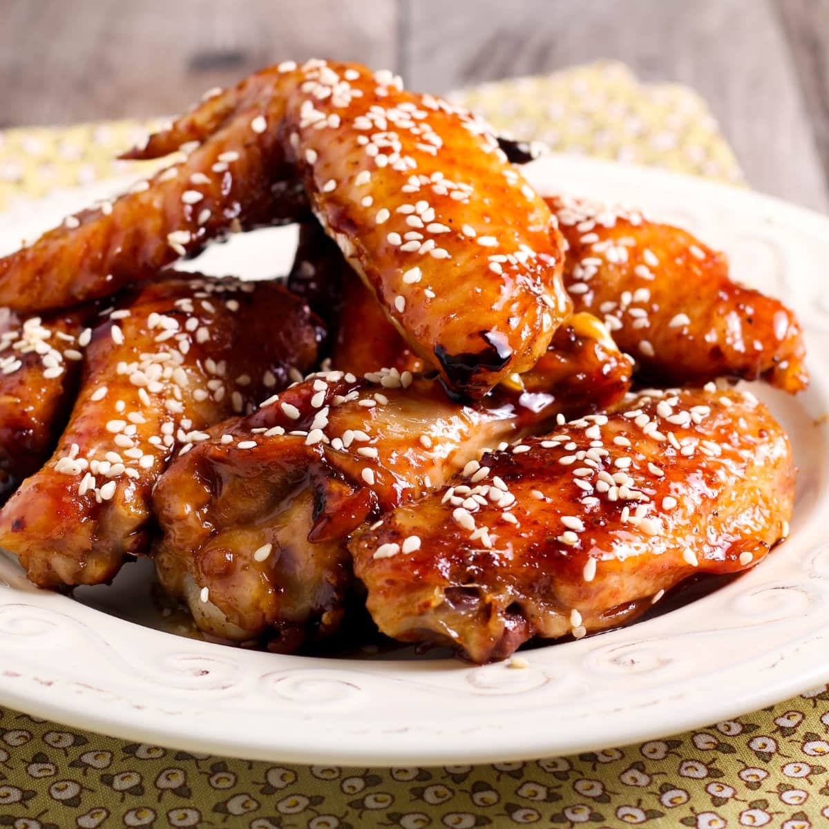 Honey Sriracha Chicken Wings Served on Plate