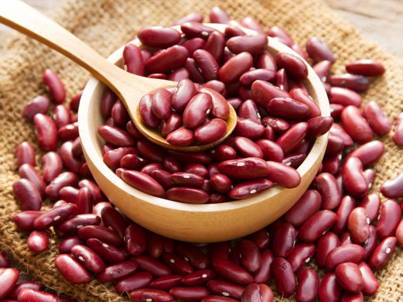 Kidney Beans on a Wooden Bowl and Spoon