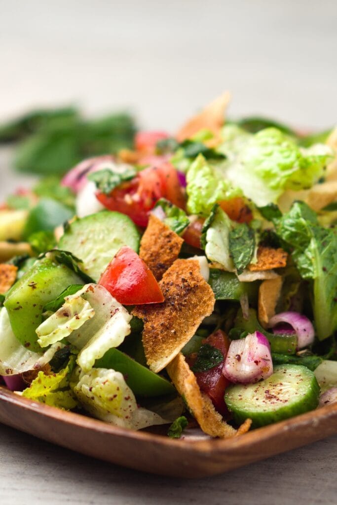 Vegetarian Fattoush Salad with Toasted Pita Bread and Vegetables