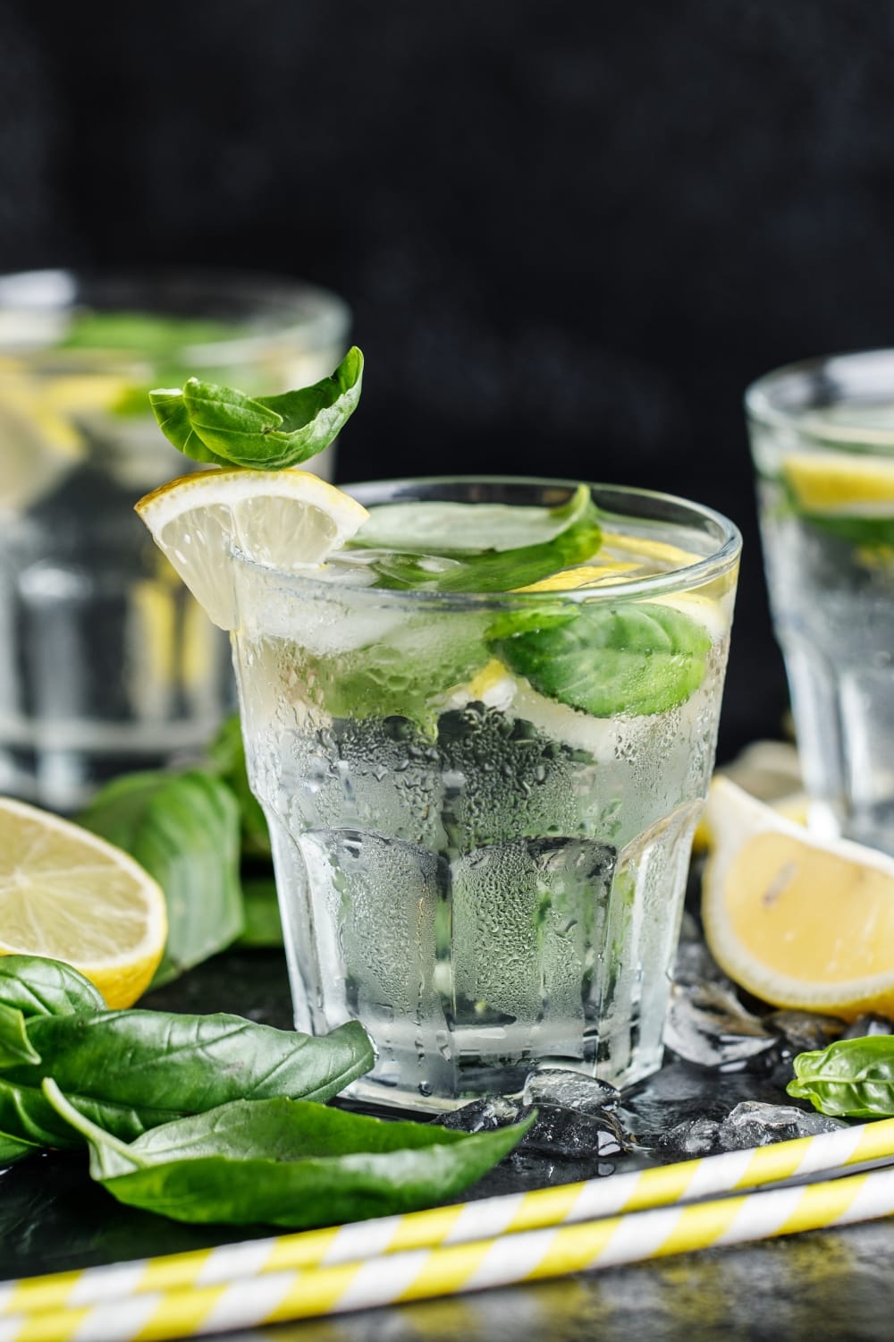 ice Cold Basil Lemonade Vodka Cocktails in Glasses