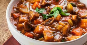 Bowl of Irish Beef Stew with Carrots and Potatoes