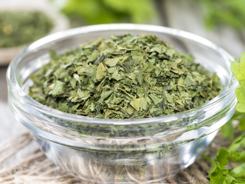 Dried Parsley in a Glass Bowl