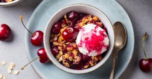 Homemade Cherry Crisp with Ice Cream