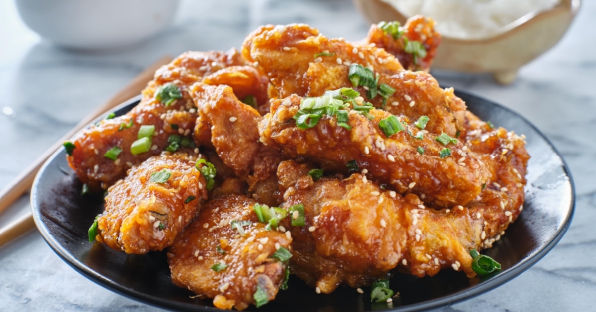 Homemade Fried Chicken with Green Onions and Sesame Seeds