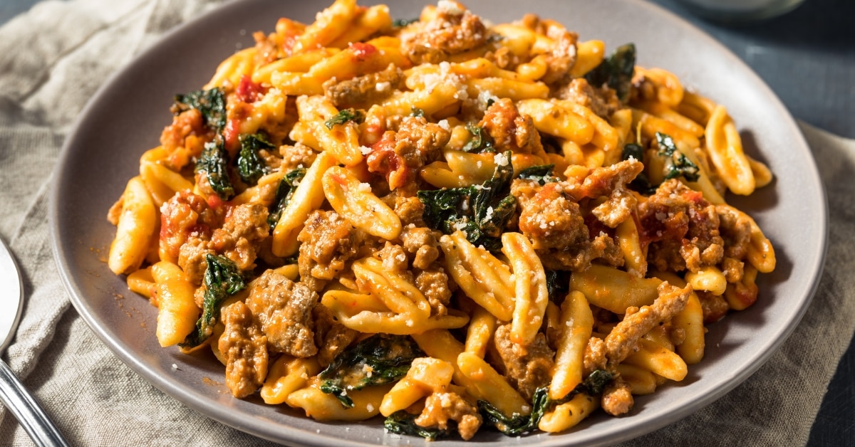 Homemade Cavatelli Pasta with Sausage and Spinach