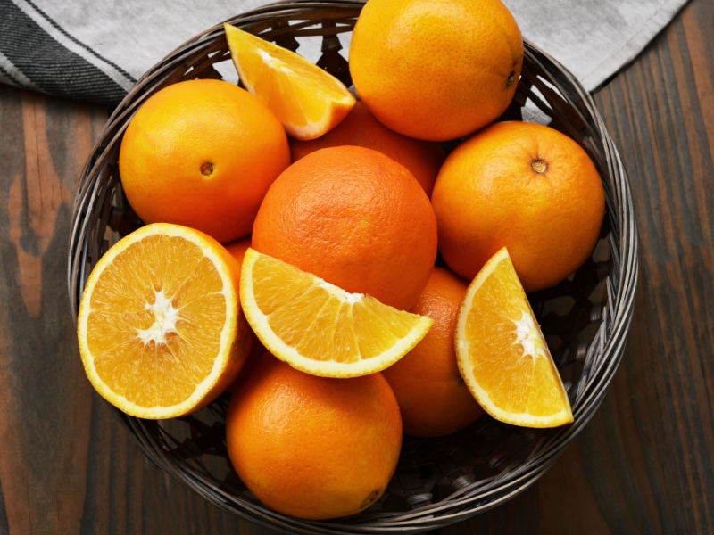 Navel Oranges in a Woven Basket