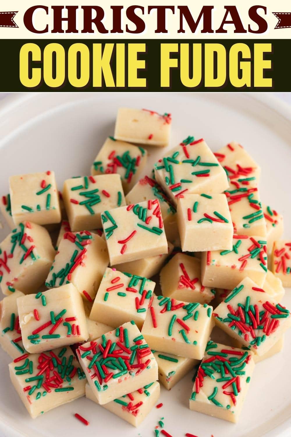 Bunch of Christmas Cookie Fudge with red and green sprinkles on top