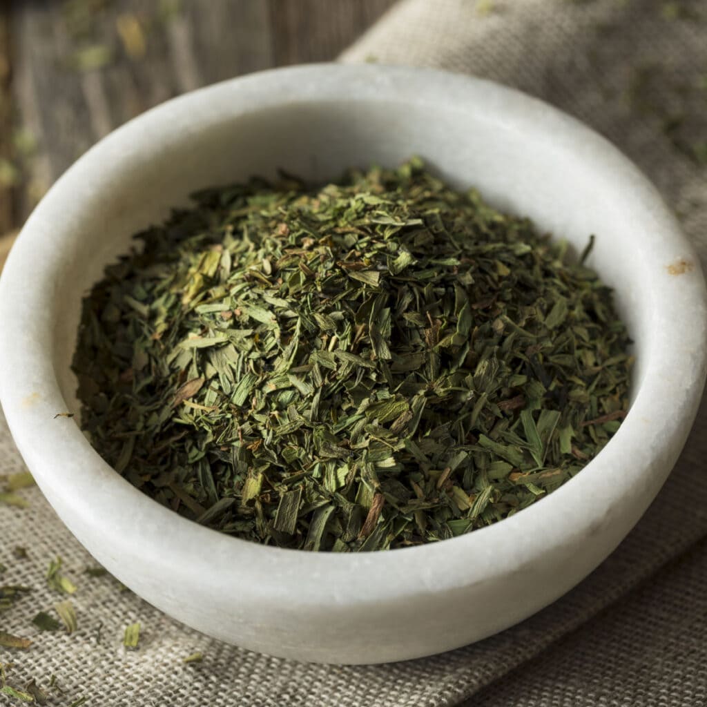 Dried Tarragon on a Spice Bowl
