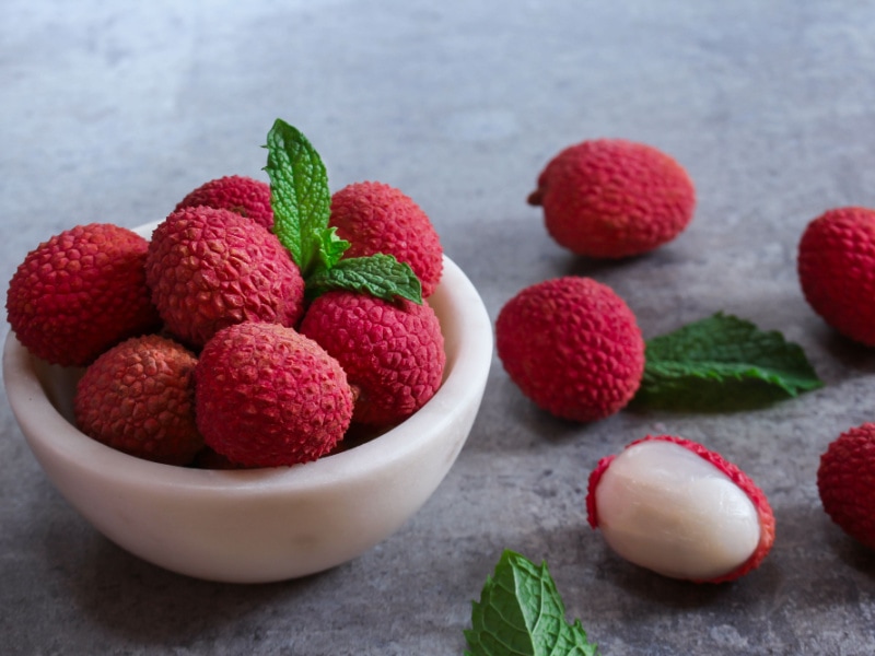 Fresh Lychees on a Small Ceramic Bowl
