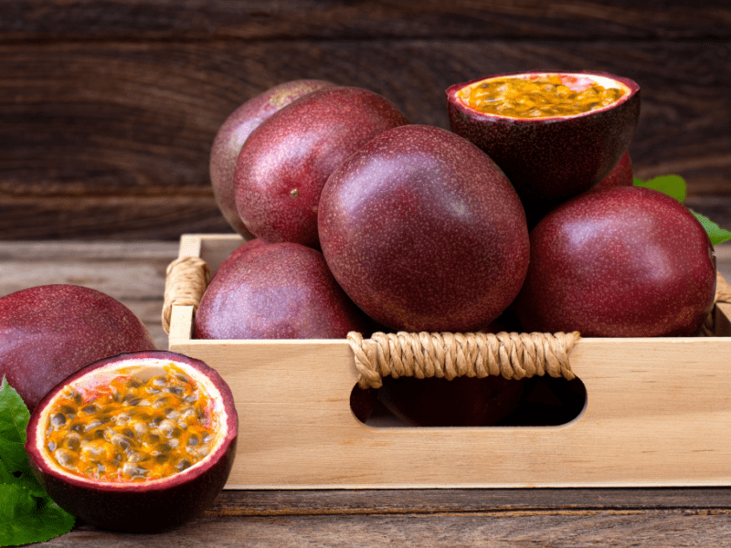 Ripe Passion Fruit on Wooden Basket