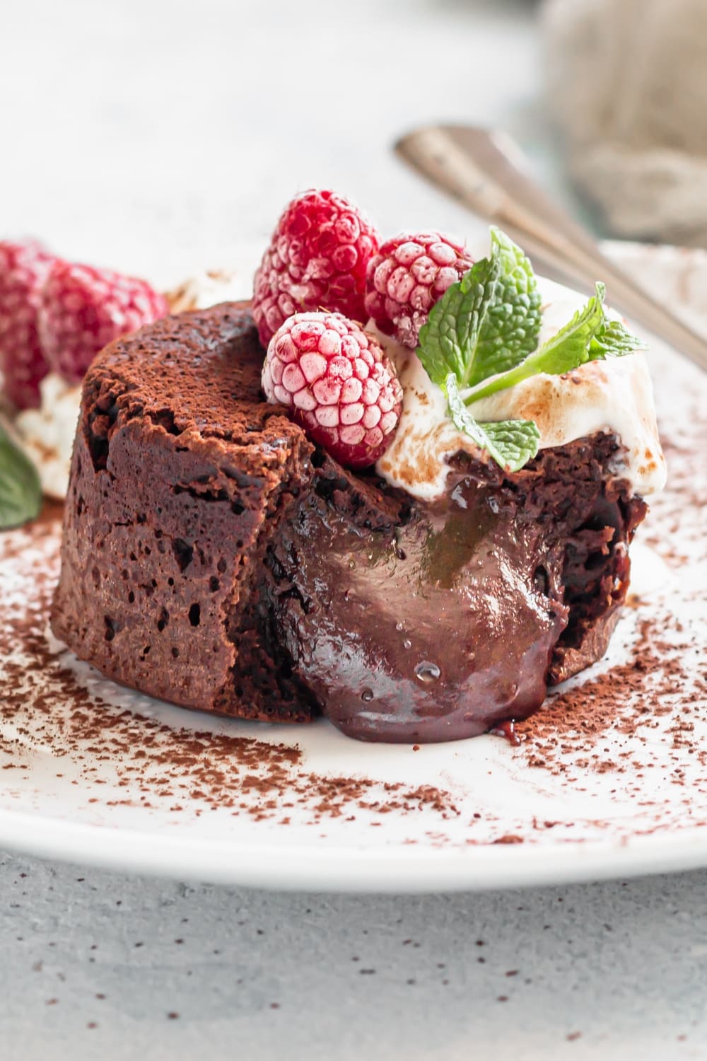 Self-Saucing Pudding Recipes featuring Homemade Chocolate Molten Cake with Raspberries and Mint