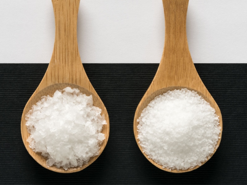 Kosher Salt and Sea Salt on Wooden Spoon
