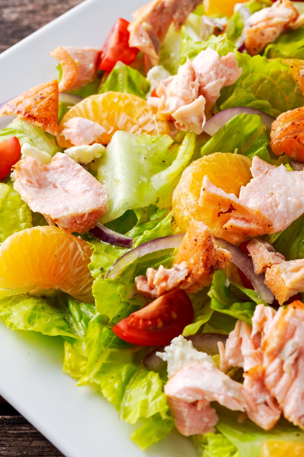 Orange Salmon Salad with Lettuce, Orange and Tomatoes