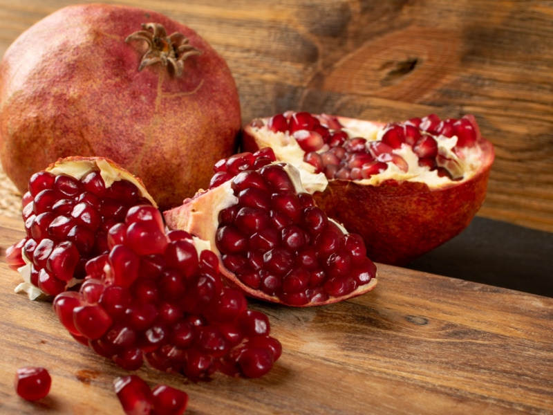 Ripe and Bright Red Ripe Pomegranates 