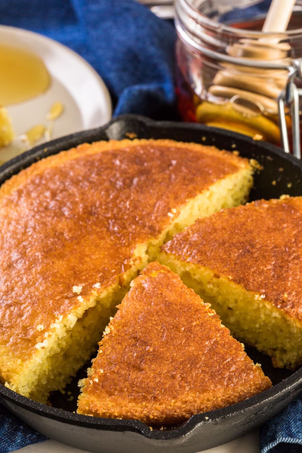 Sliced Sour Cream Cornbread in Skillet