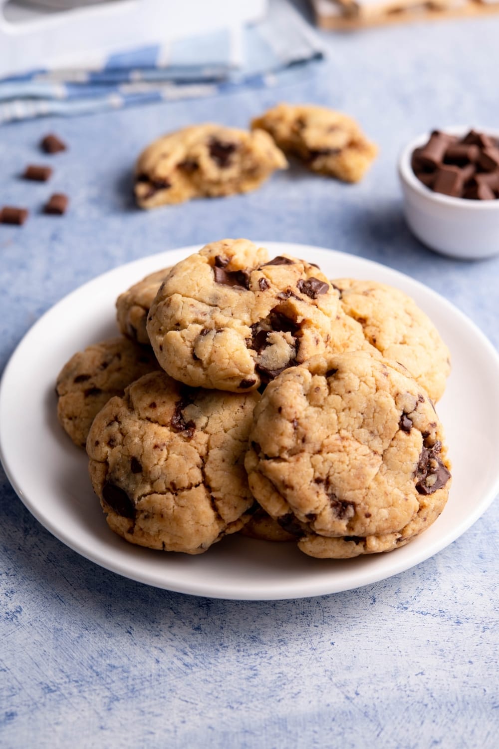 Small Batch of Sweet Homemade Chocolate Chip Cookies on a White Plate