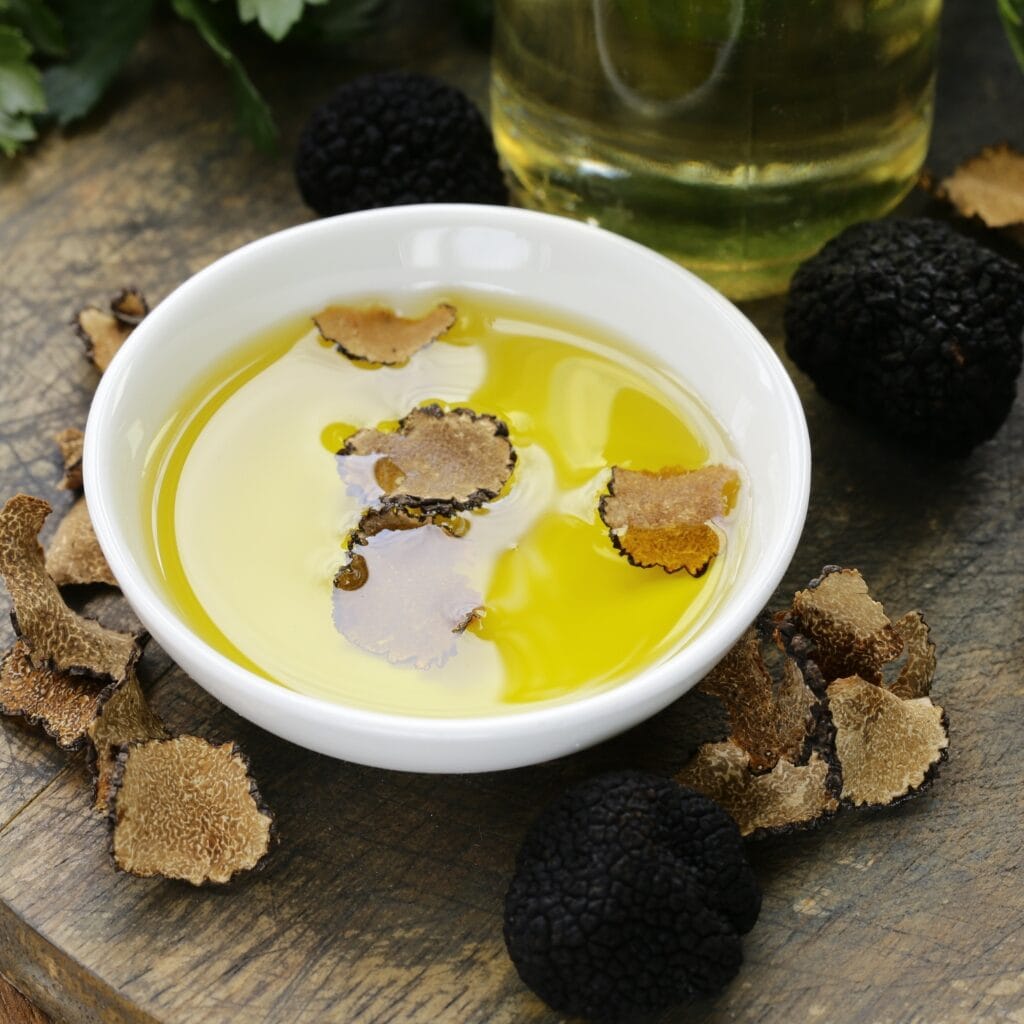 Truffle Oil in a White Bowl