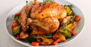 Whole Roasted Chicken With Broccoli, Potatoes and Carrots