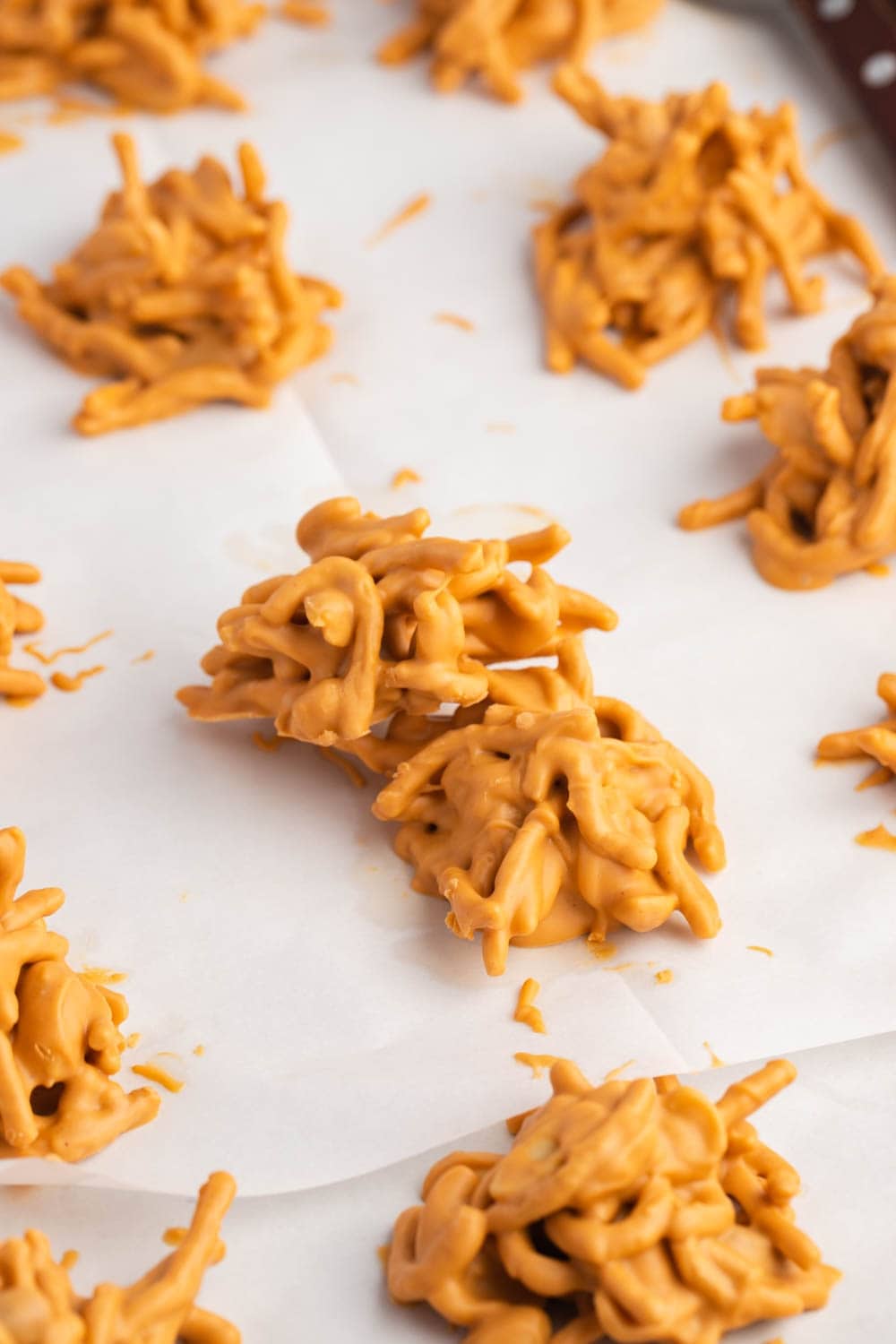 Crunchy and Nutty Haystack Cookies on Parchment Paper