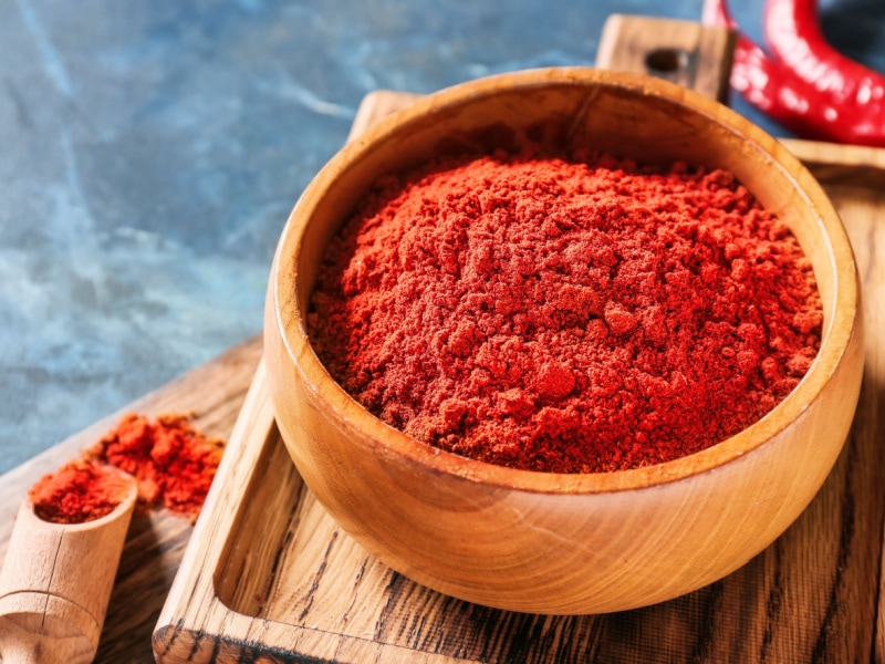 Chili Powder on a Wooden Bowl