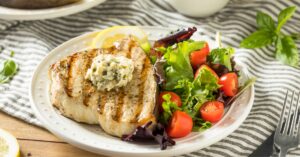 Homemade Grilled Swordfish Steak with Vegetable Salad