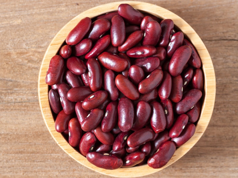 Raw Kidney Beans in a Wooden Bowl 