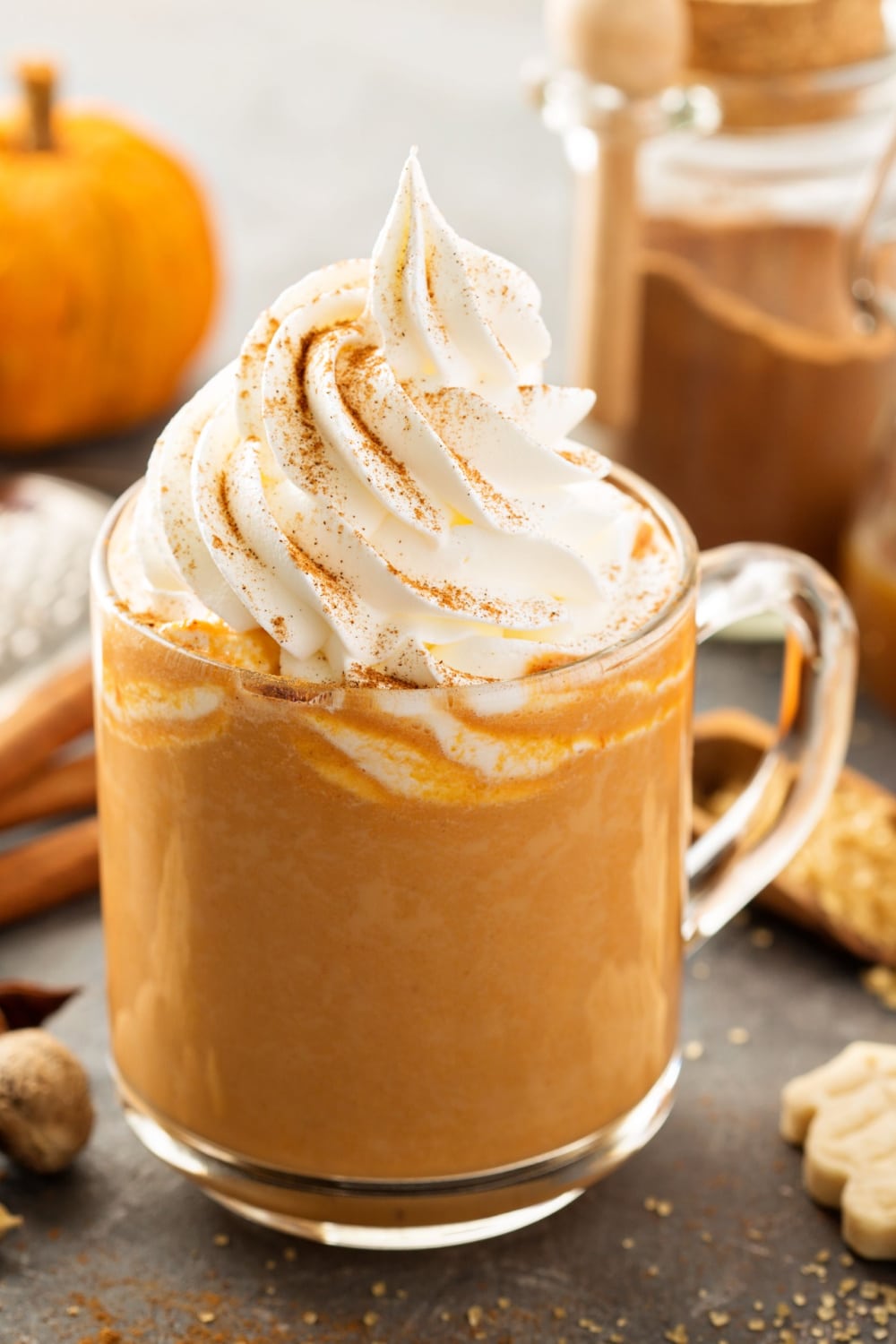 Pumpkin Spice Latte in a Clear Glass Cup