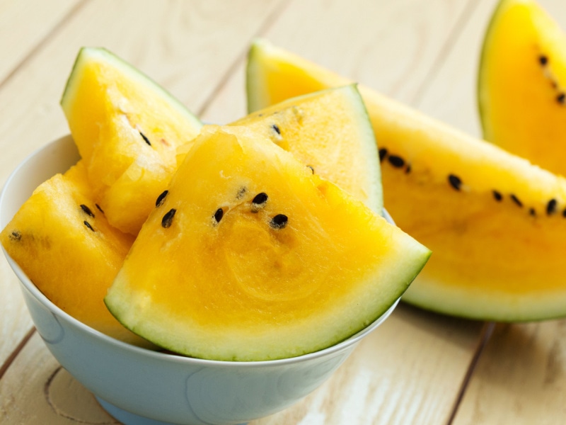 Sliced Yellow Watermelon in a Small Bowl