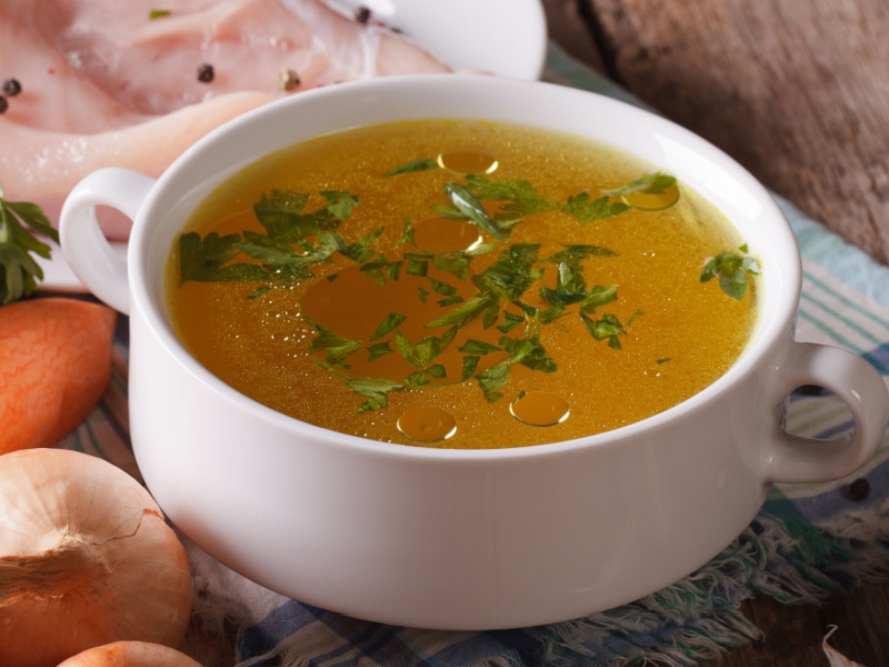 Chicken Stock in a Soup Bowl