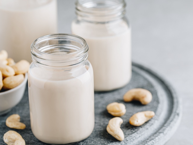 Cashew milk in glass jars