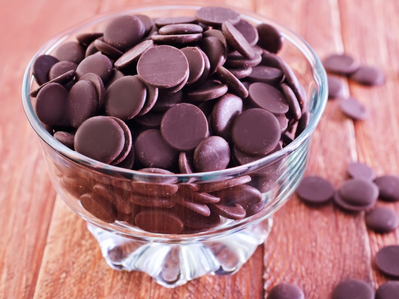 Couverture Chocolate in a Clear Glass Bowl