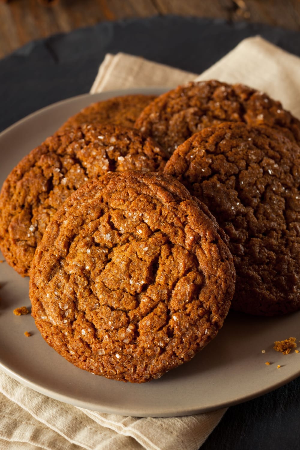 Bunch of ginger cookies in plate. 