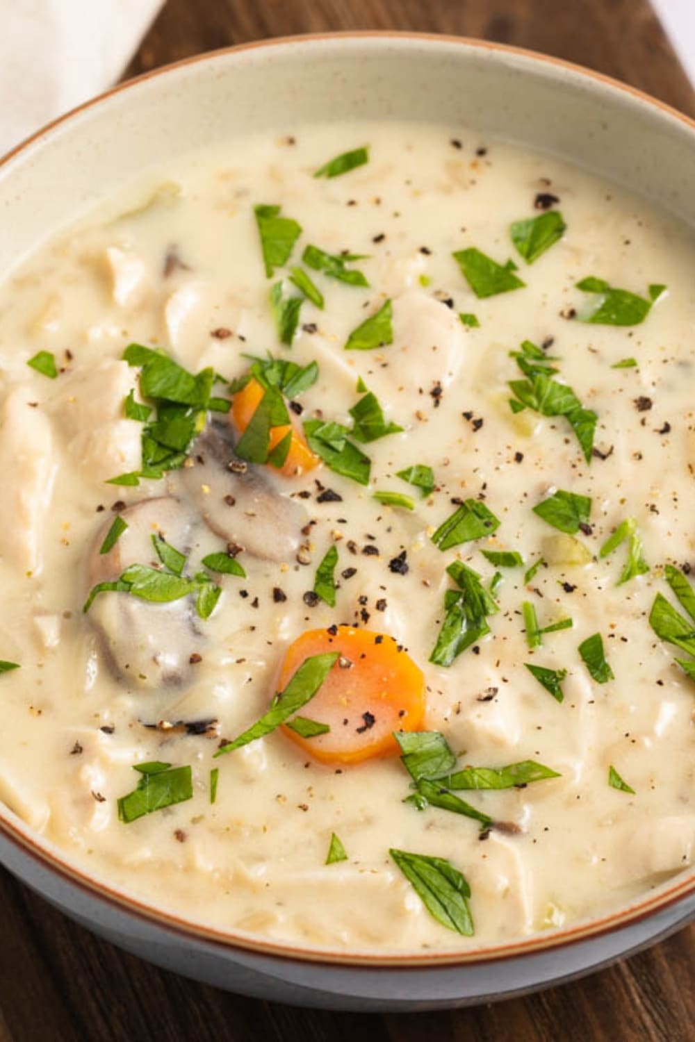 Homemade Chicken and Wild Rice Soup with Mushroom and Carrots