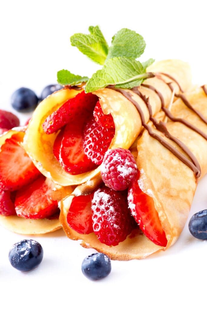 Homemade Crepes with Strawberries and Blueberries