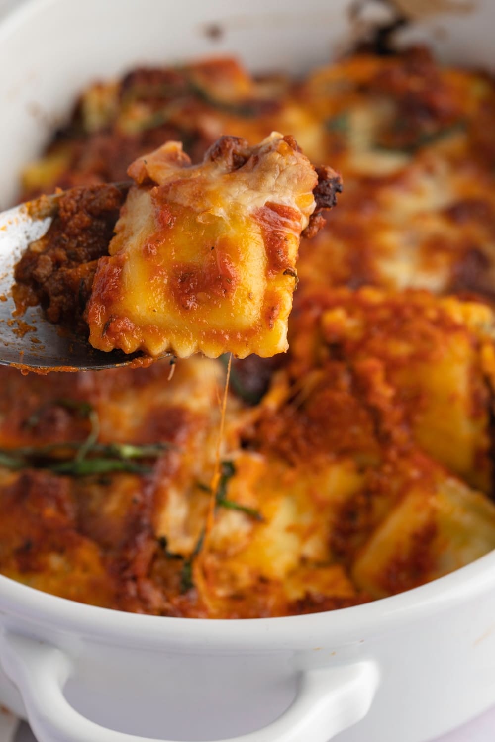 Homemade Ravioli Lasagna with Ground Beef and Mozzarella