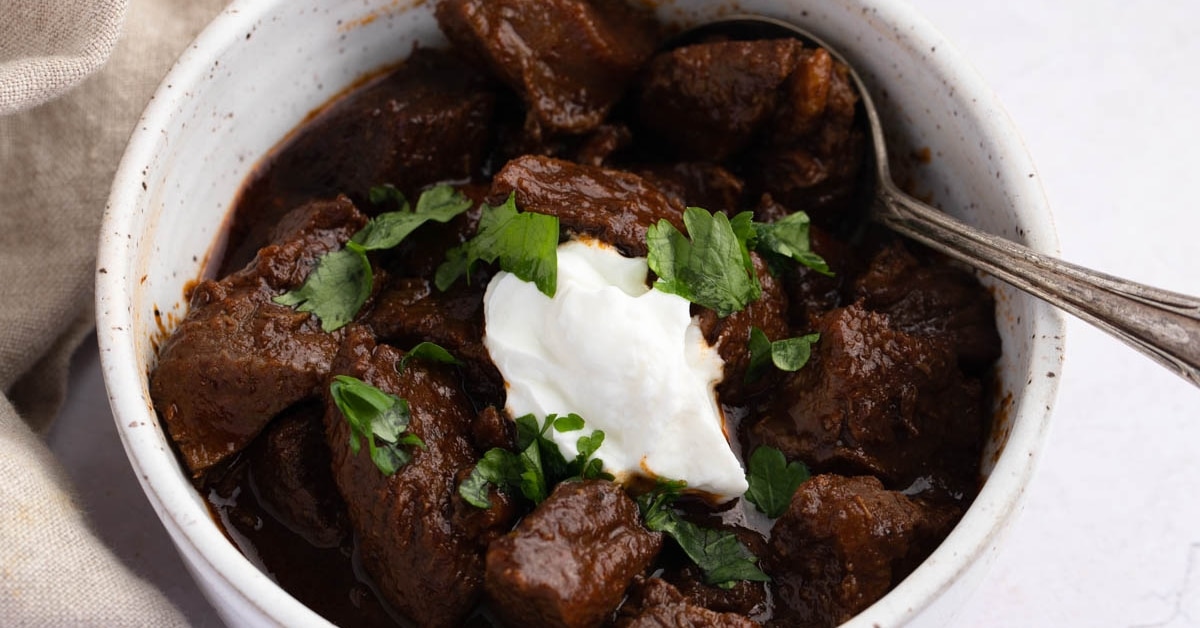 Homemade Texas Chili with Beef in a White Bowl