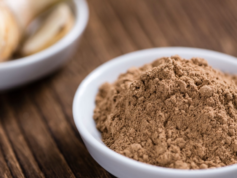 Ground Galangal Roots on a White Spice Dish