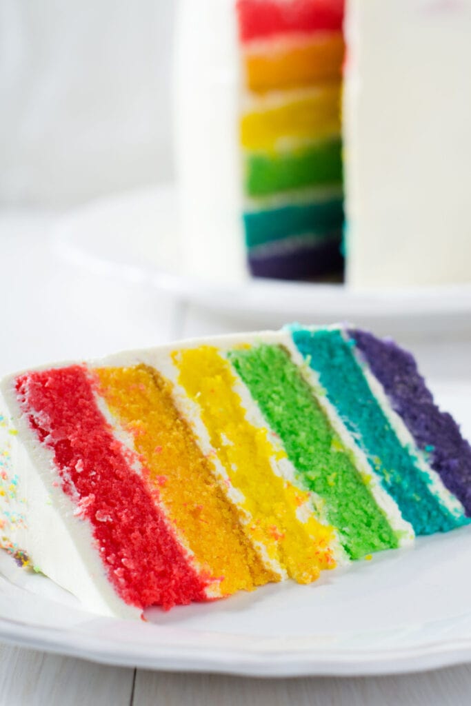 Rainbow Cake Slice on a Plate